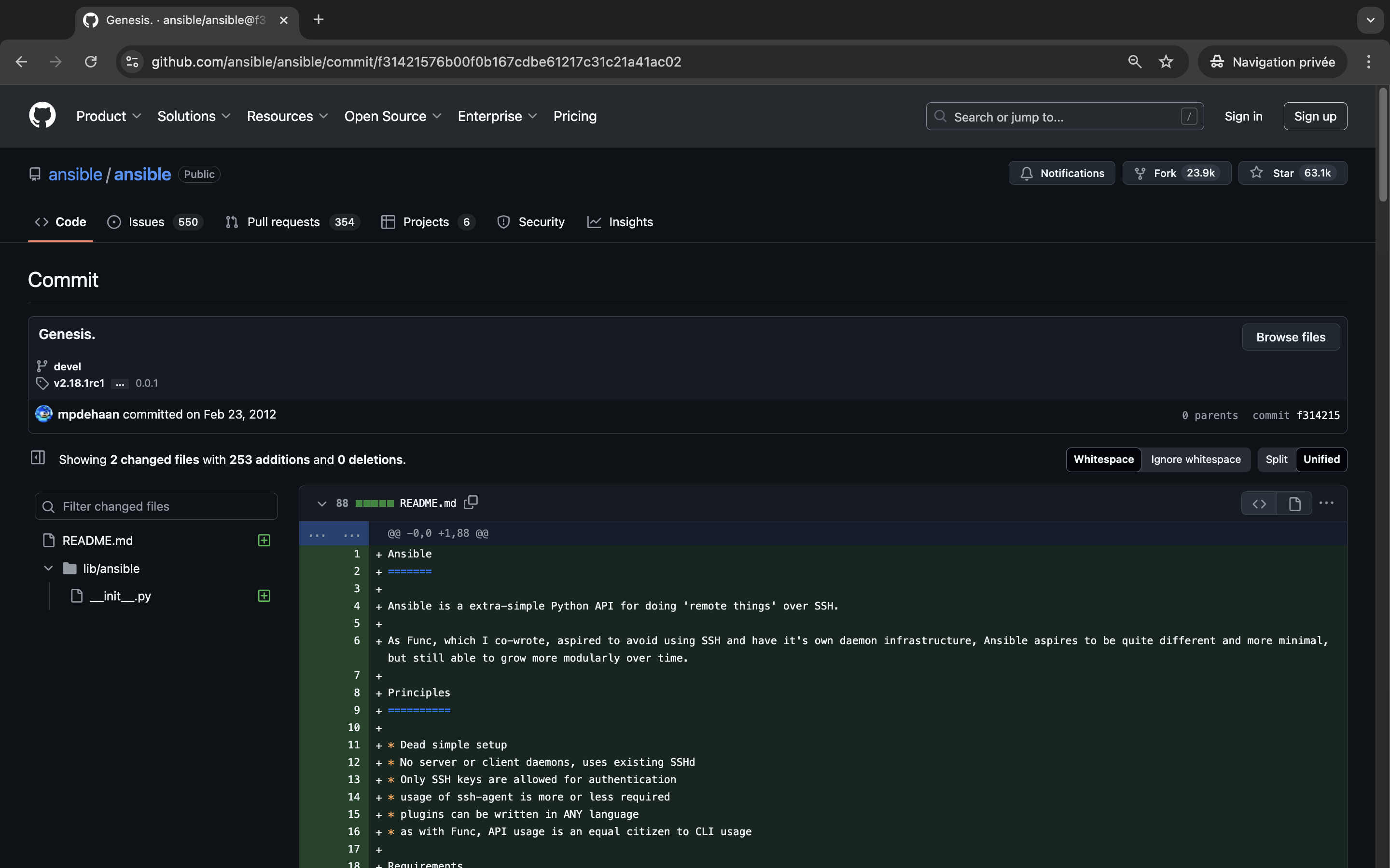 Ansible's first commit